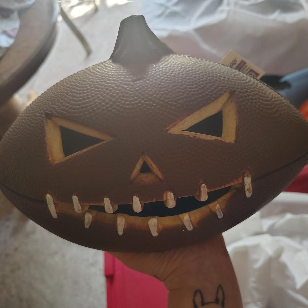 Brown Pumpkin Football with Face Design